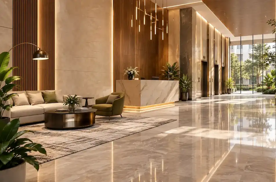 Illustrative visual of an interior reception space