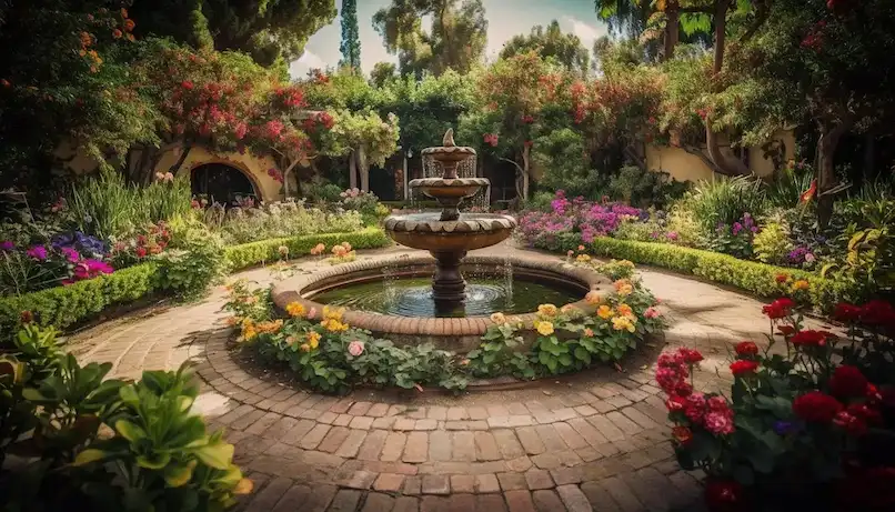 Illustrative visual of a landscaped garden with a fountain